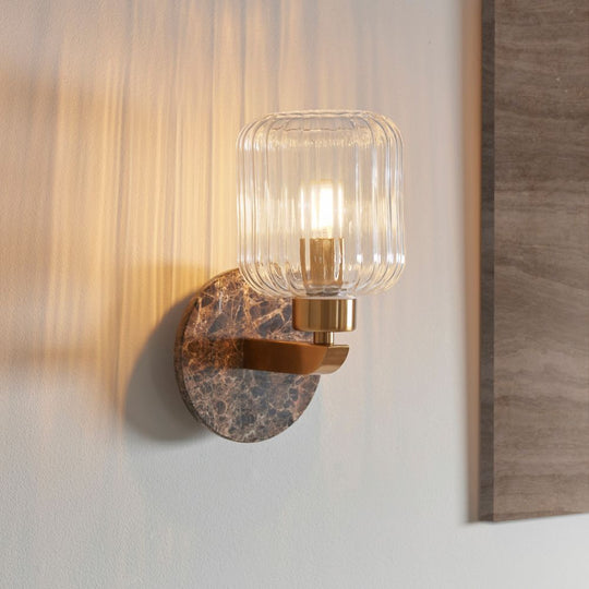 Dark Marble & Brass Ribbed Glass Wall Light