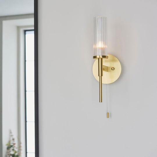 Satin Gold & Ribbed Glass Bathroom Wall Light