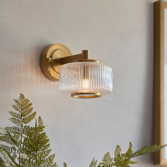 Aged Brass Ribbed Glass Cup Wall Light