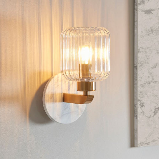 White Marble & Brass Ribbed Glass Wall Light