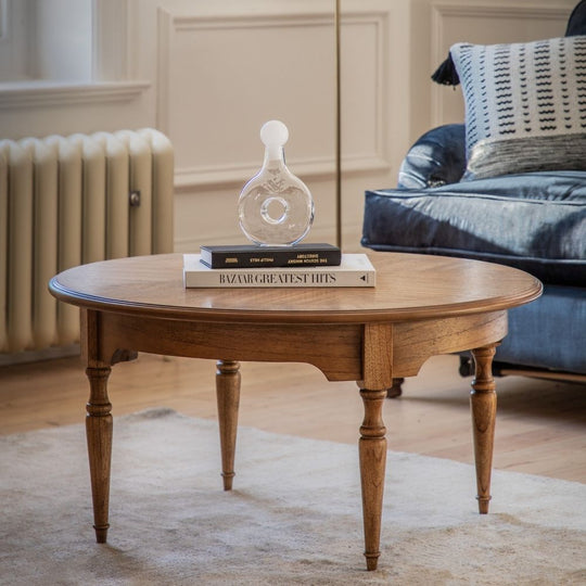 Mindy Wood Marquetry Round Coffee Table in Natural Finish