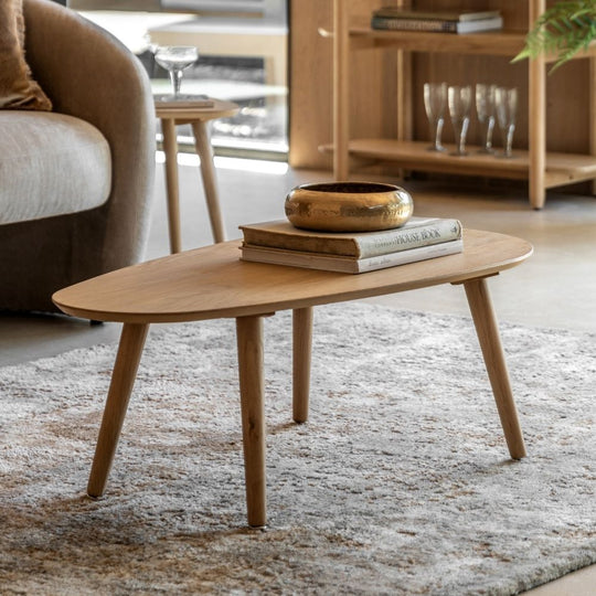Natural Oak Oval Coffee Table with Scandinavian Tapered Legs