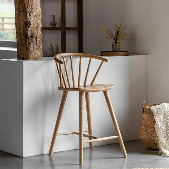Natural Oak Spindle Back Wooden Bar Stool