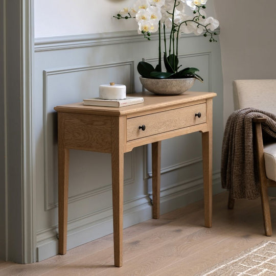 Oak Console Table with Drawer Storage