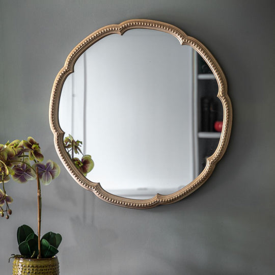 Decorative Antique Gold Beaded Petal Frame Mirror