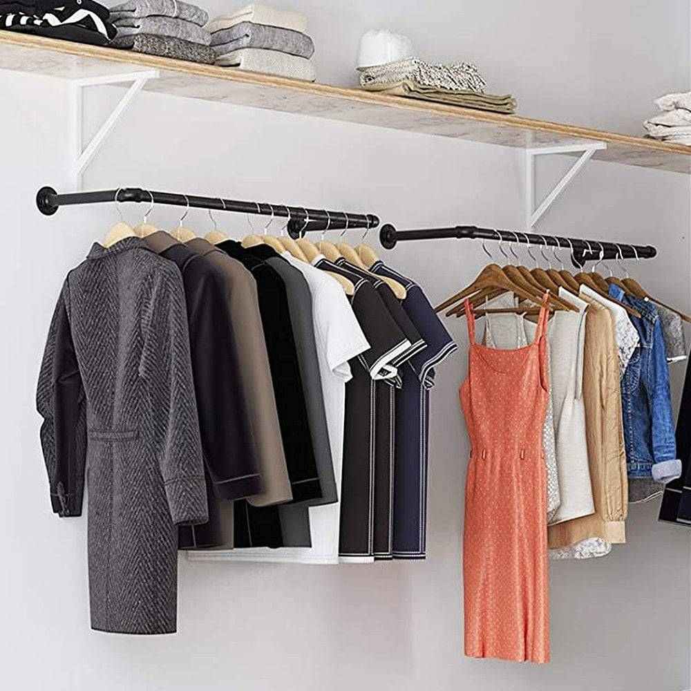 Wall Mounted Black Rail Wardrobe Pair Of Black Industrial Wall