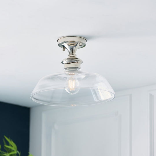 Polished Nickel Glass Dome Flush Ceiling Light