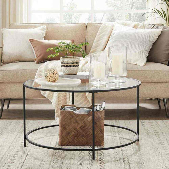 Round Glass Coffee Table - Black