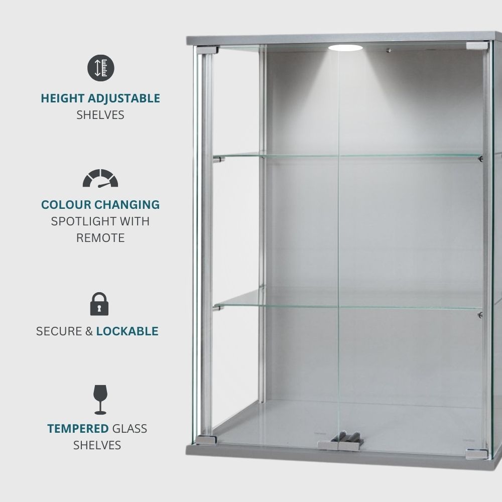 600mm Silver Wall-Mounted Display Cabinet with LED | The Urban Mill