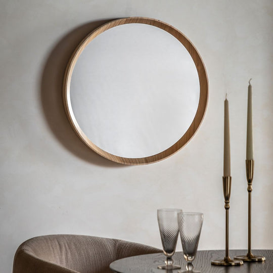 Round Oak Wall Mirror - 60cm