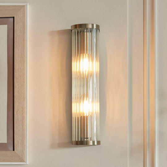 Antique Brass Dual Ribbed Glass Wall Light