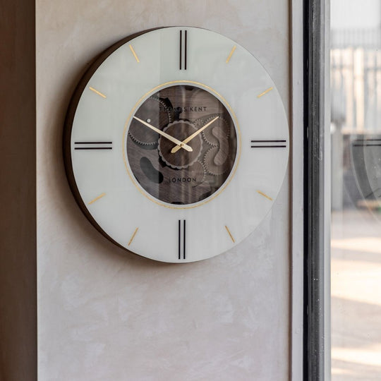 Large Walnut & Gold Cog Wall Clock