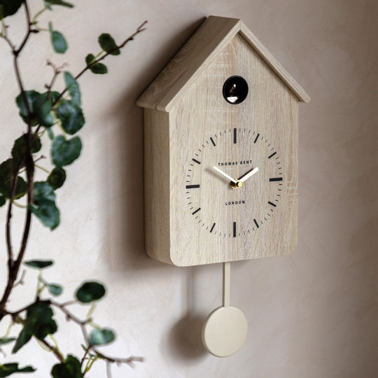 Washed Oak Modern Cuckoo Wall Clock