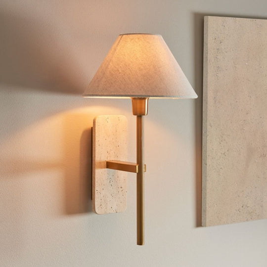 Travertine Stone Wall Light with Linen Shade