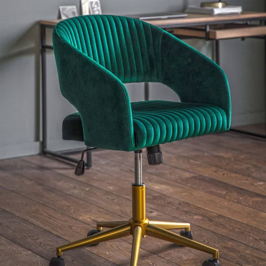 Velvet Swivel Office Chair - Green