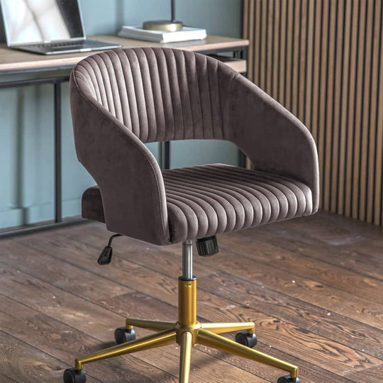 Velvet Swivel Office Chair - Warm Grey