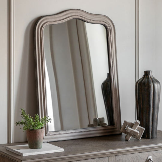 Coastal Style Beaded Grey Wooden Framed Mirror