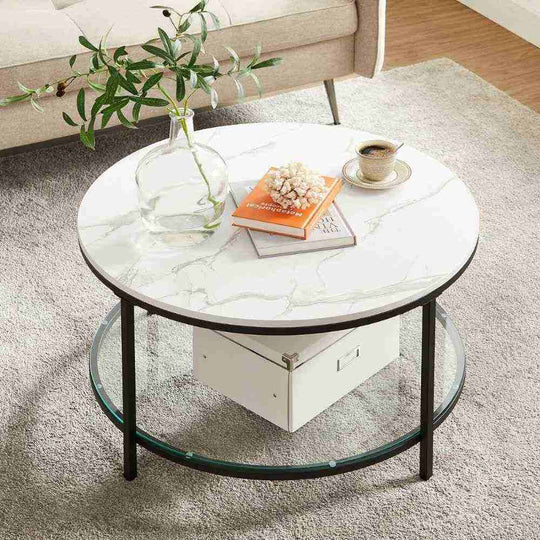 White Marble Effect Round Coffee Table