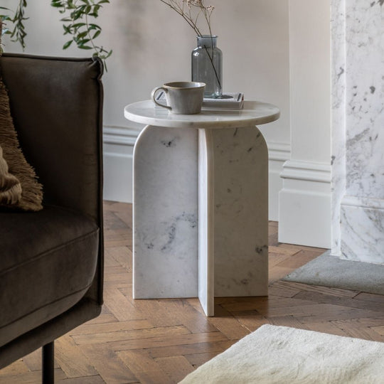 White Marble Sculptural Side Table