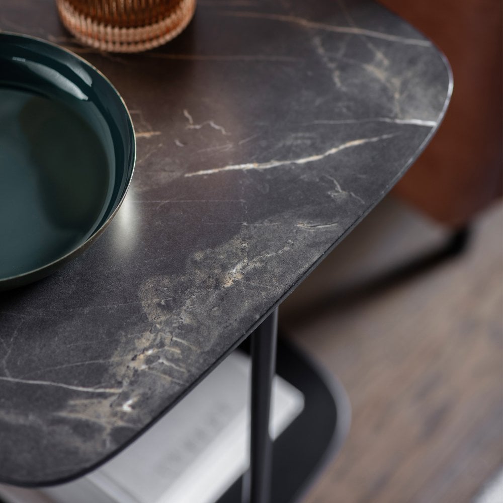 2Tier Marble Effect Side Table Black The Urban Mill
