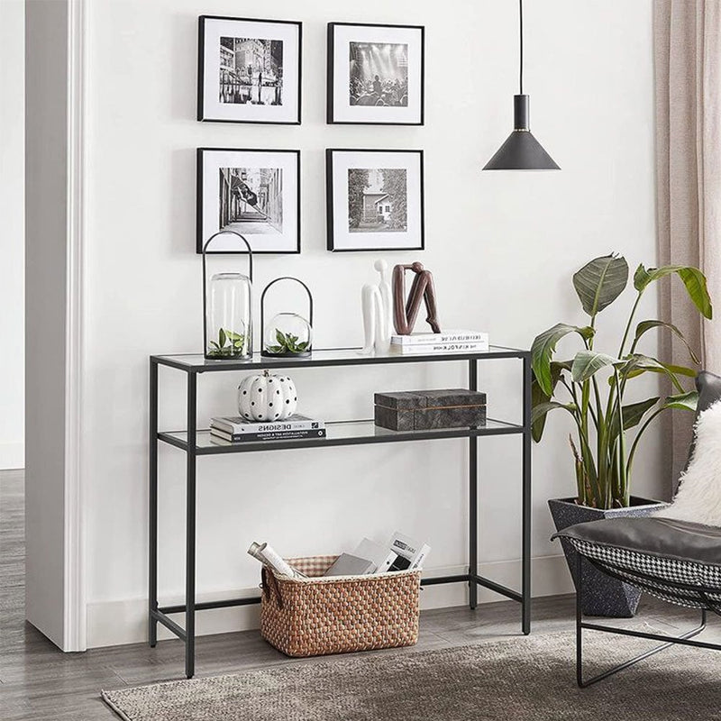 2 Tier Modern Black Console Table