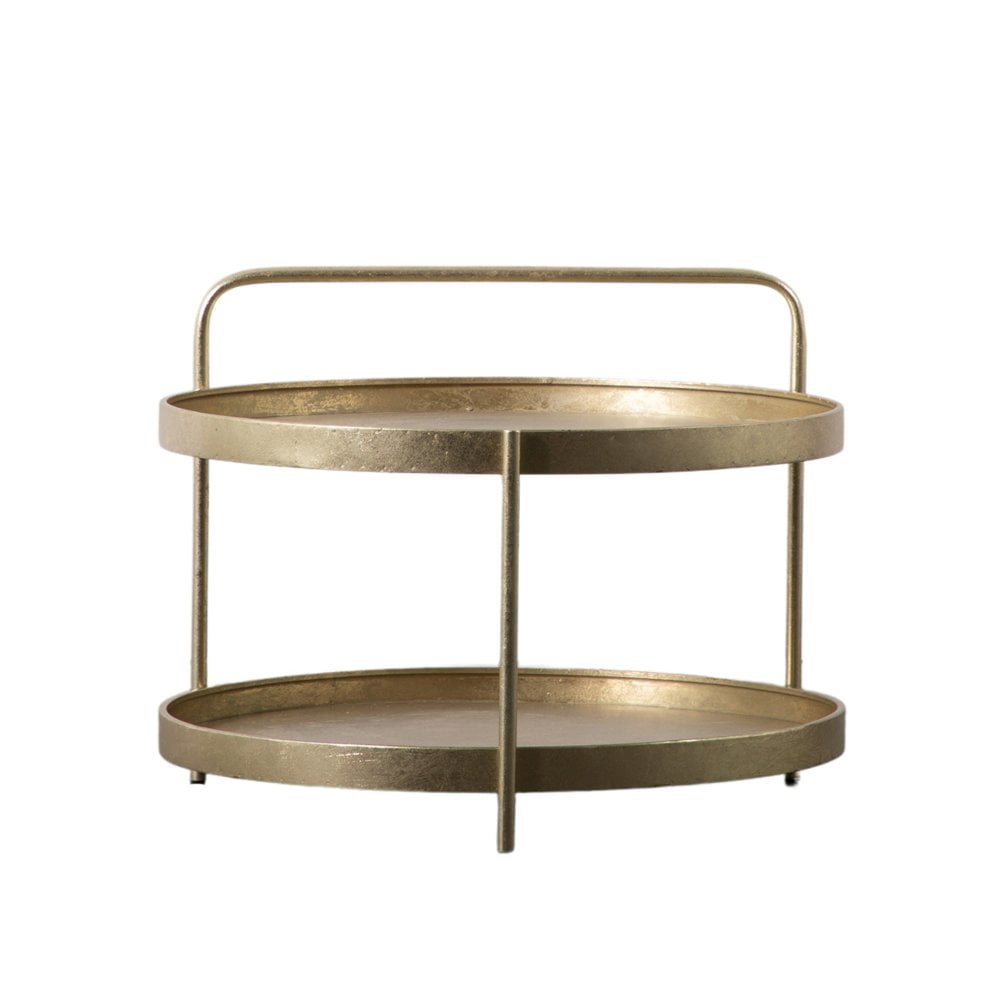 2 Tier Round Iron Coffee Table with Handle - Gold