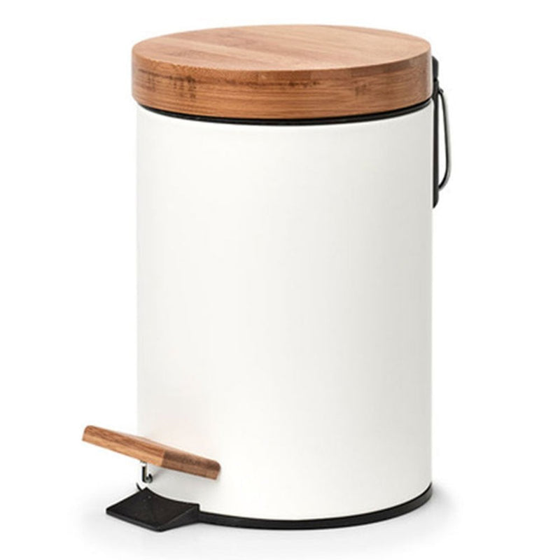 3L Pedal Bin with Bamboo Lid - White
