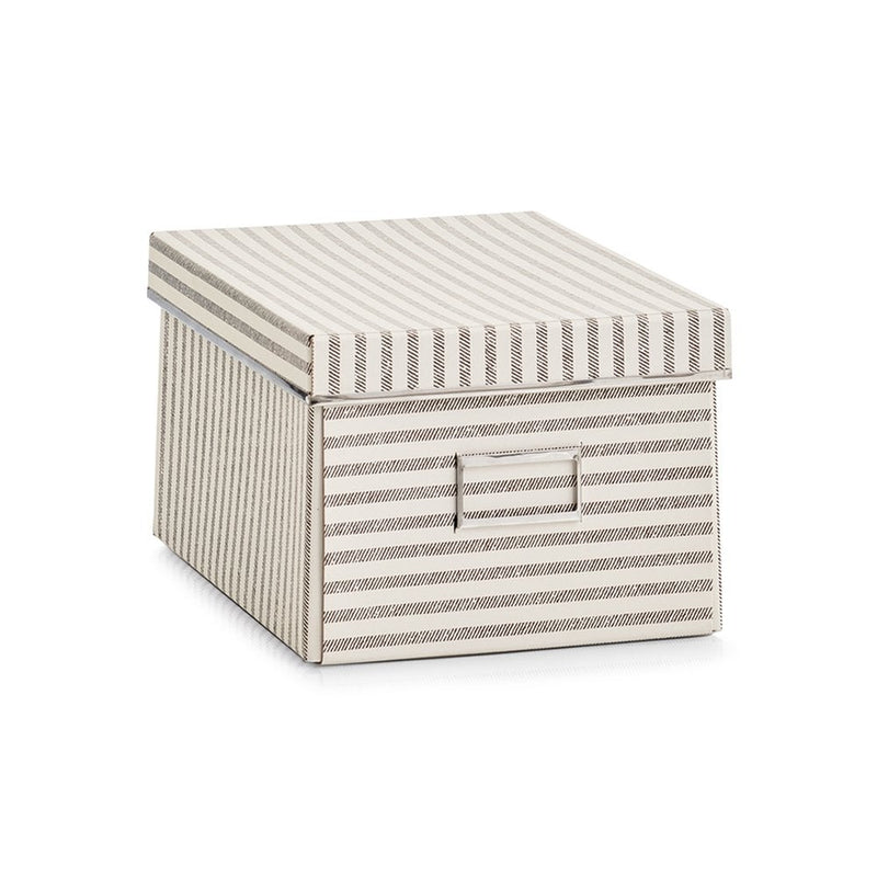 Beige Striped Storage Box with Lid - Small