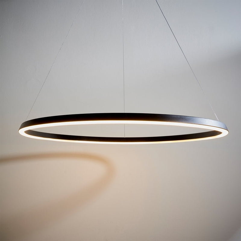 Sleek black modern circular LED ceiling light, perfect for adding a contemporary touch to any space.
