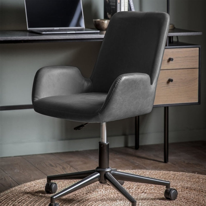 Charcoal Faux Leather Swivel Office Chair with Armrests