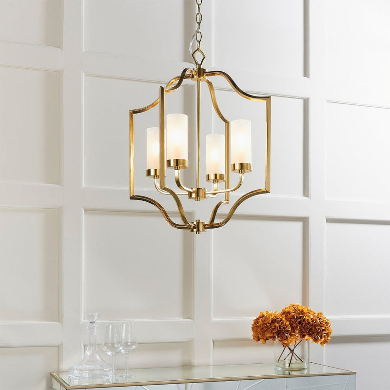 Classic Brass Chandelier with Frosted Glass