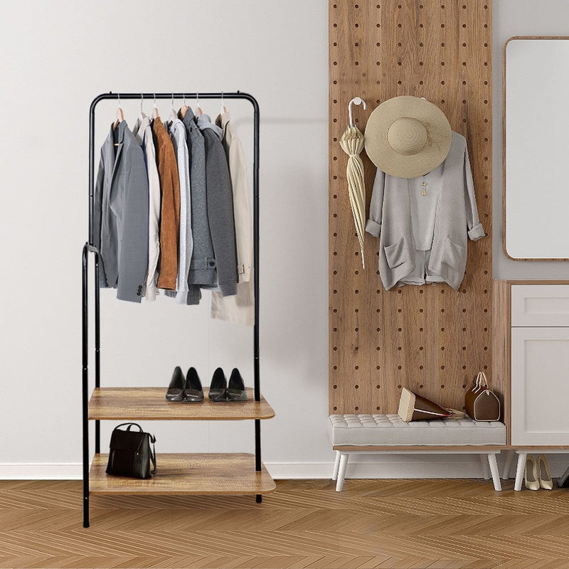 Stylish Clothing Rack with 2 Shelves - Black