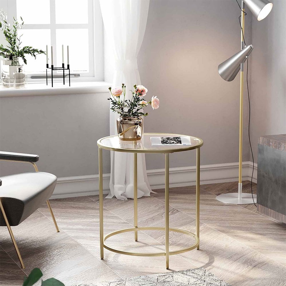 Small gold round side table deals