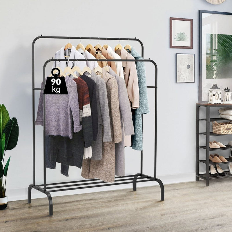 Black Double Clothes Rail with Lower Shelf