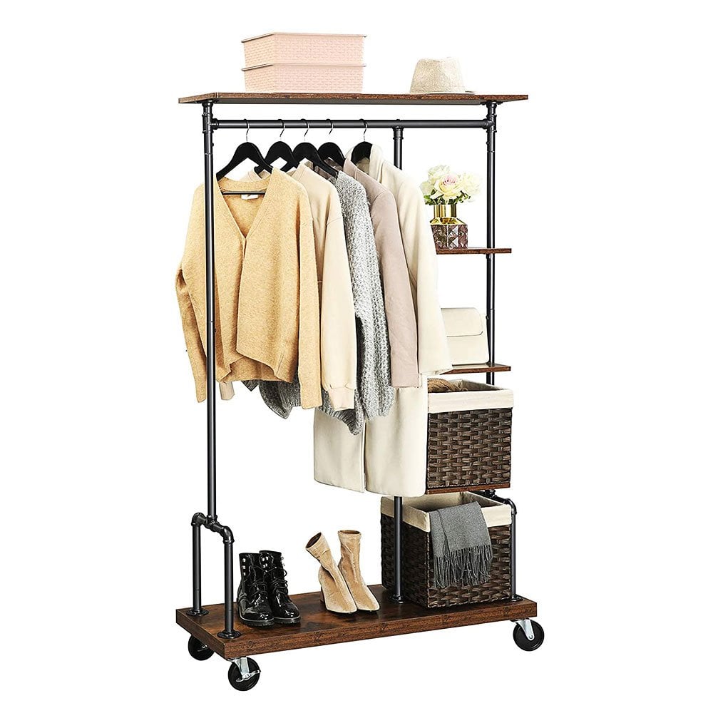 Industrial Clothing Rack on Wheels with Shelves | The Urban Mill