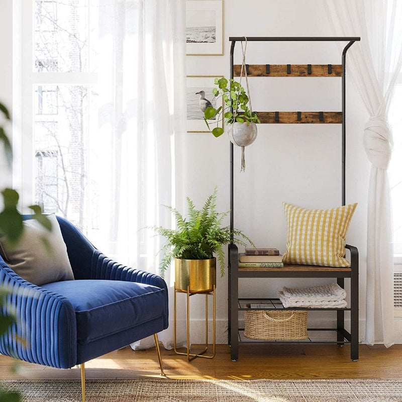 Industrial Style Black Hallway Unit with Clothing Rail and Hooks