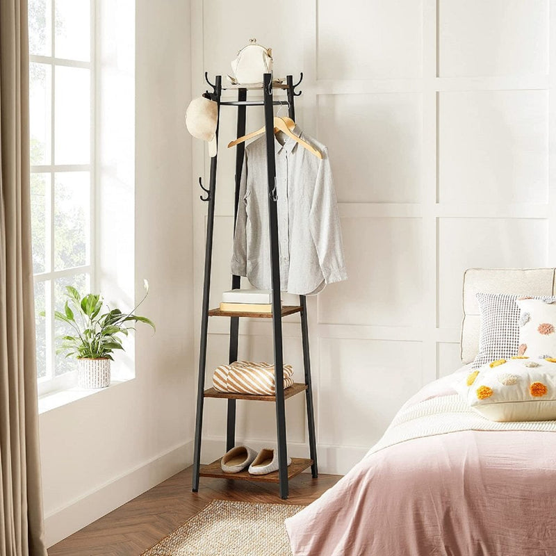 Hallway Coat Stand with Hooks and Storage Shelves
