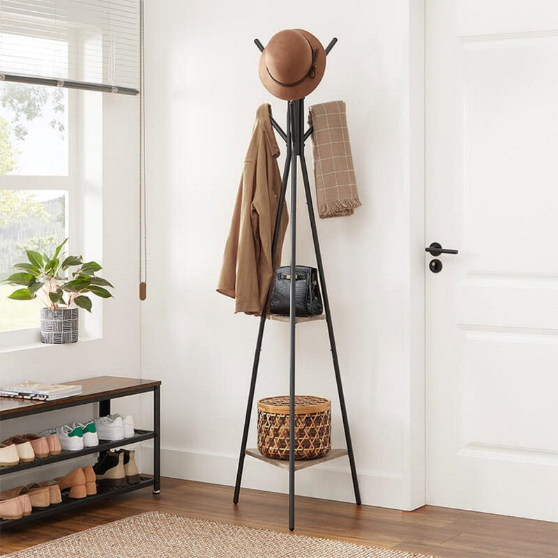 Industrial Style Hallway Coat Stand with 2 Shelves