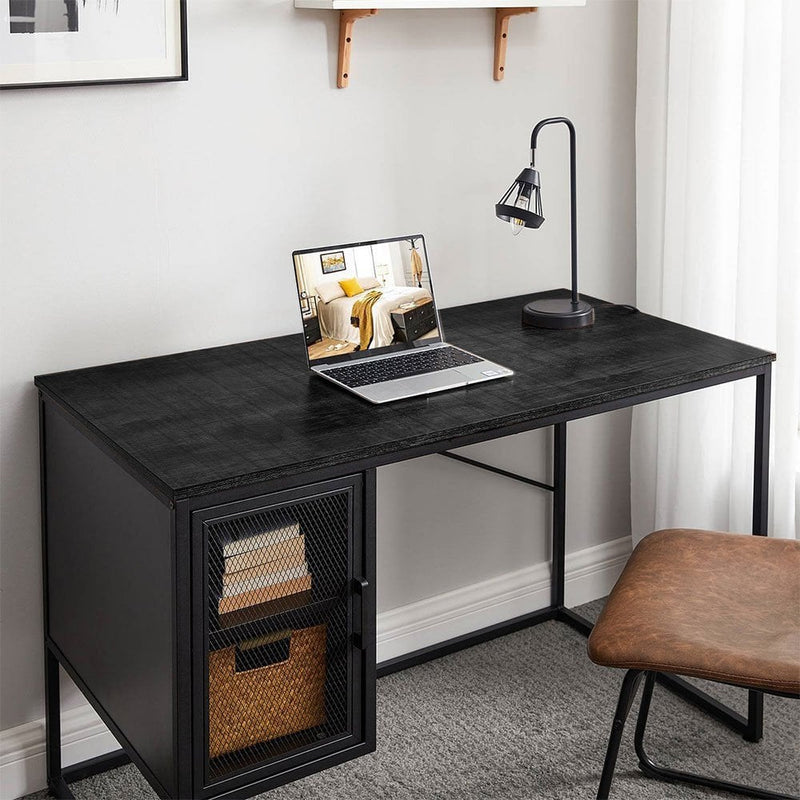 Black Industrial Style Desk with a Storage Cabinet