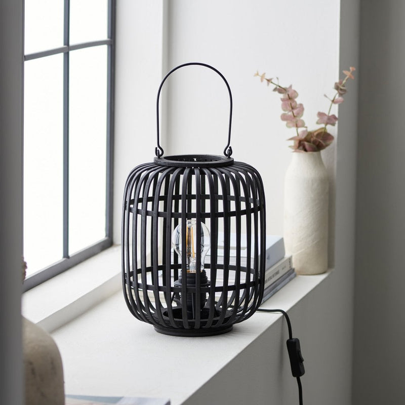 Lantern Style Bamboo Table Lamp - Black