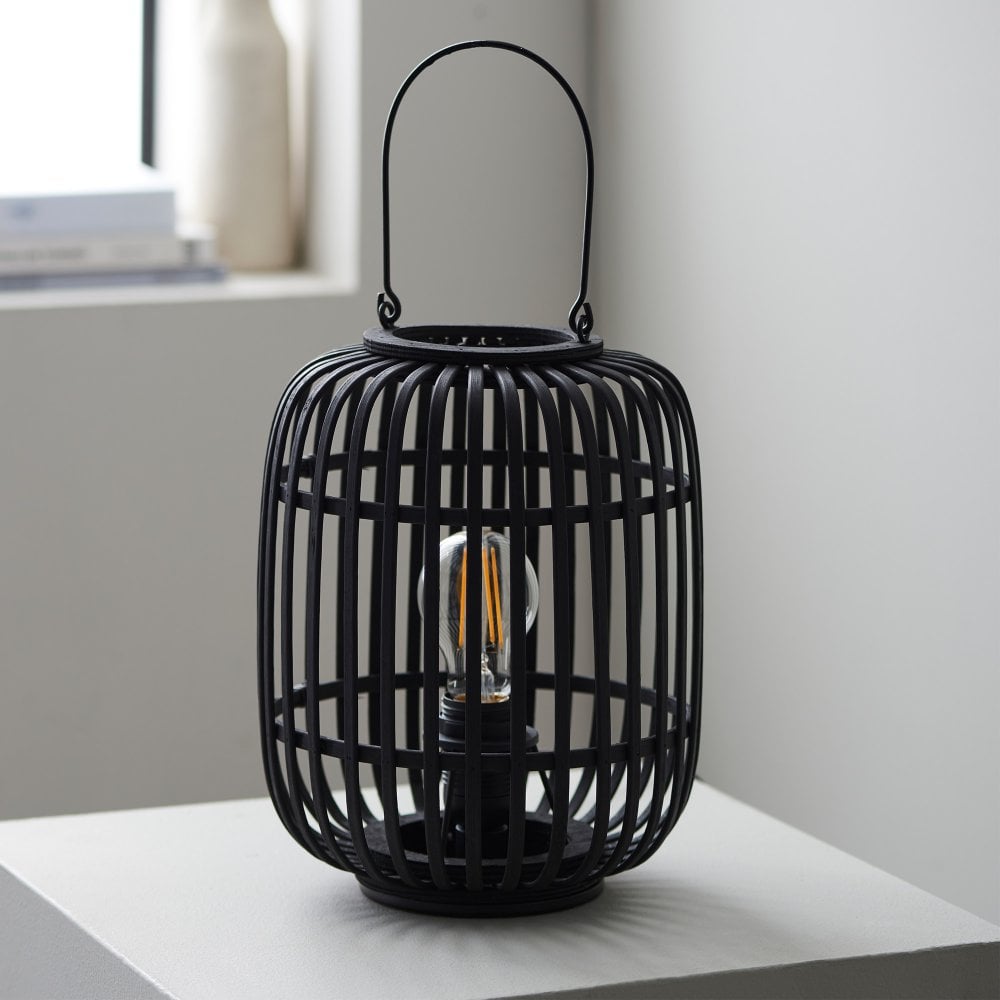 Lantern Style Bamboo Table Lamp - Black