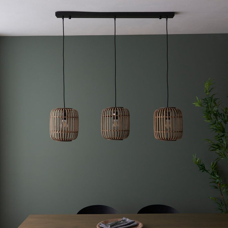 Linear 3-Pendant Bamboo Ceiling Light - Natural