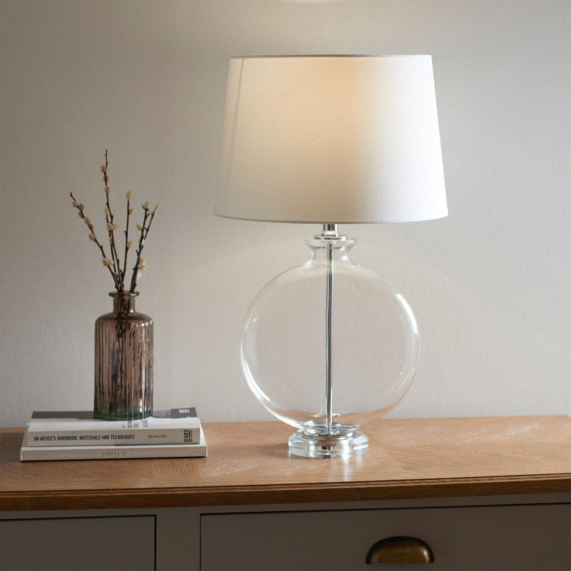 Modern Classic Glass Lamp with White Linen Shade