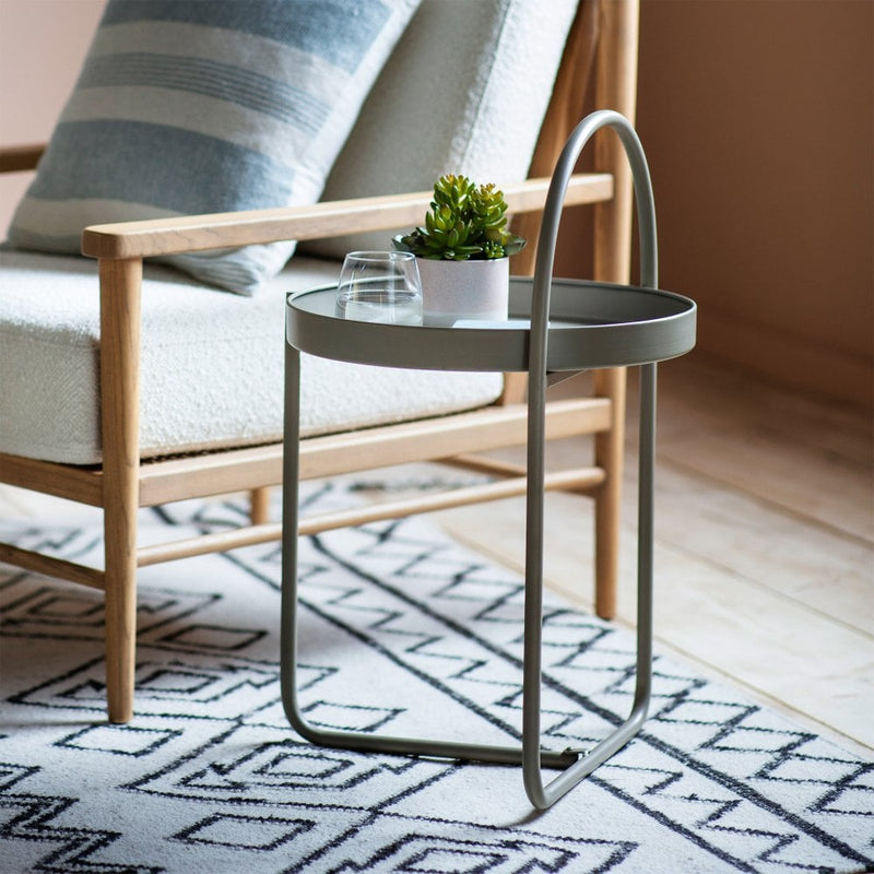 Modern Round Side Table with Handle - Taupe