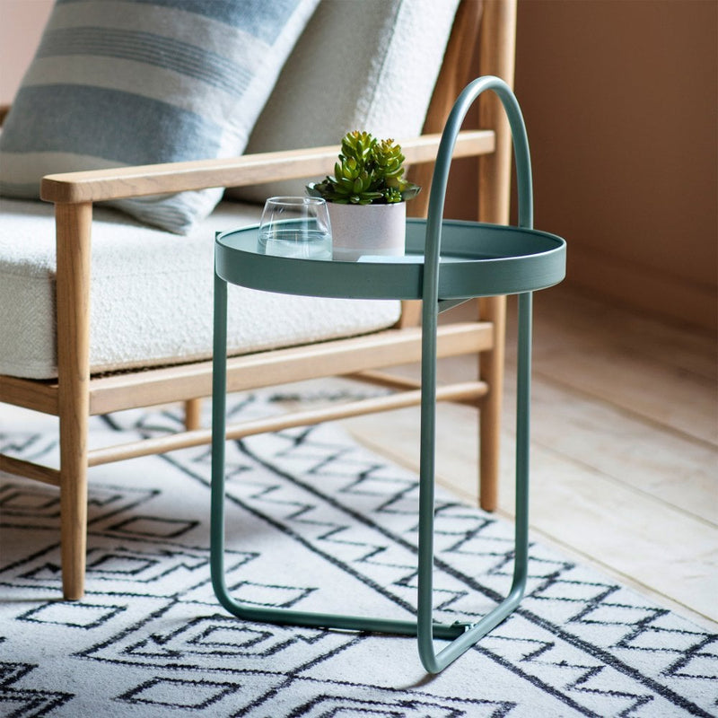 Modern Round Side Table with Handle - Teal