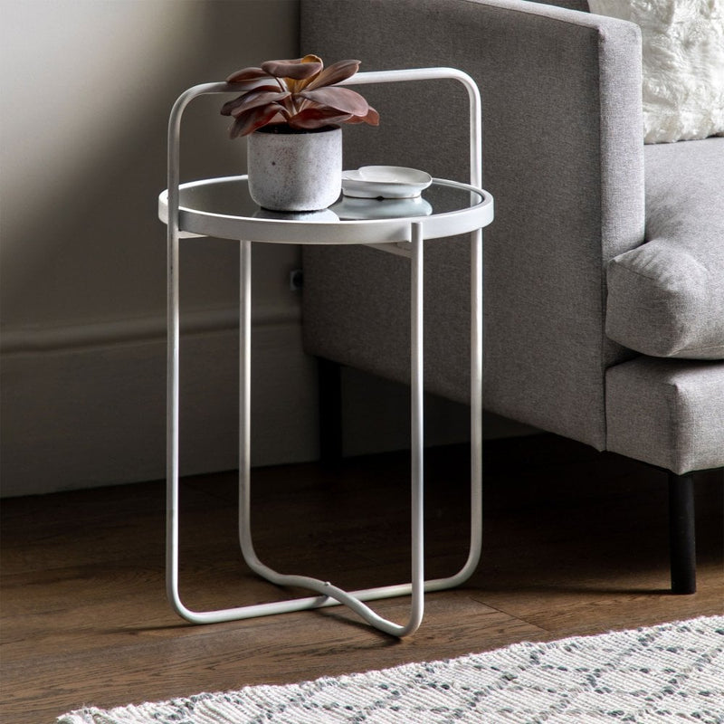 Modern Round Side Table with Handle - White