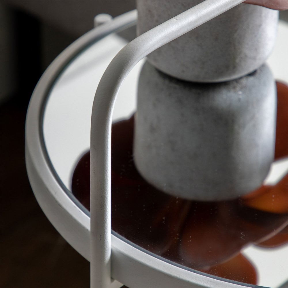 Modern Round Side Table with Handle - White