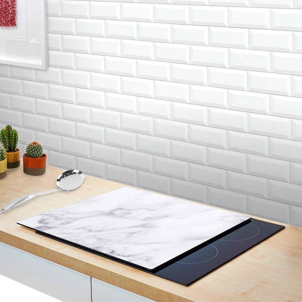 MultiUse Glass Splashback and Hob Cover White Marble The Urban Mill