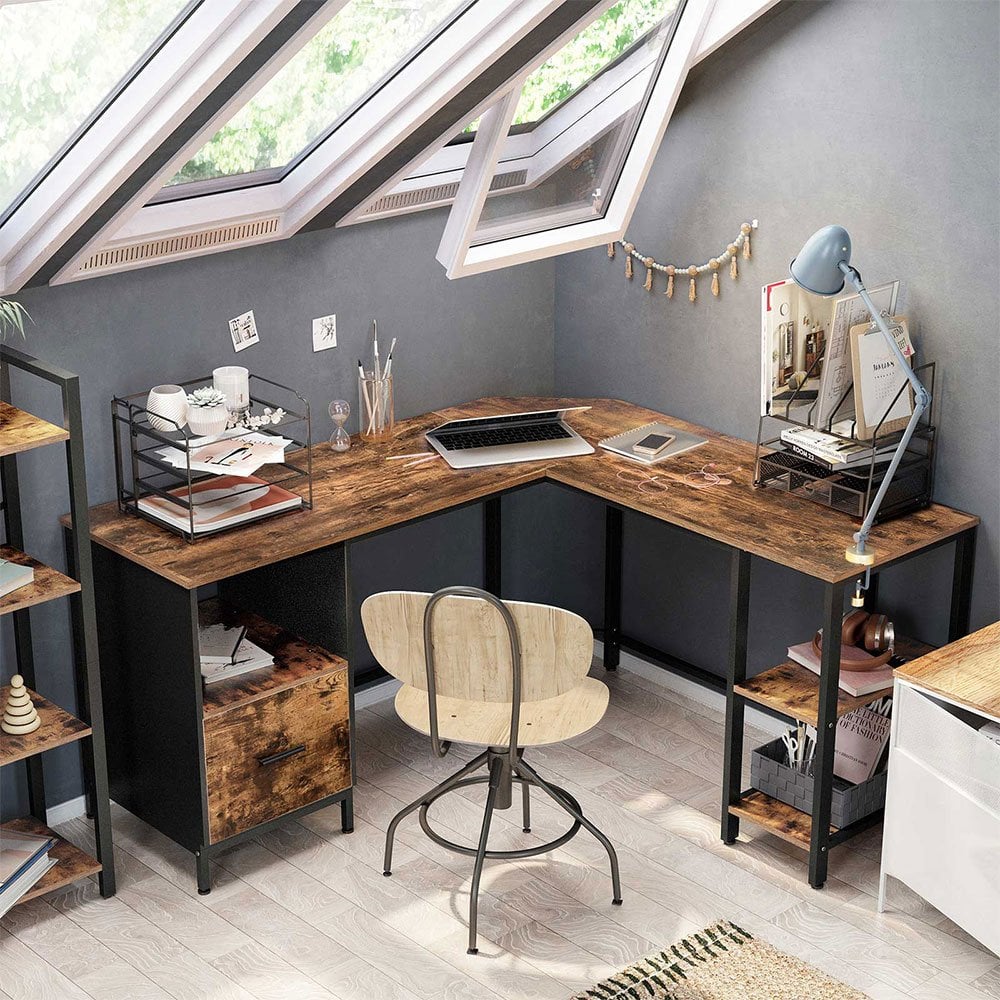 Corner Home Office Desk with Shelves and Cabinet