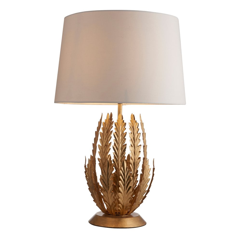Luxurious gold leaf table lamp with a beautifully crafted shade, perfect for adding a touch of elegance to any room.
